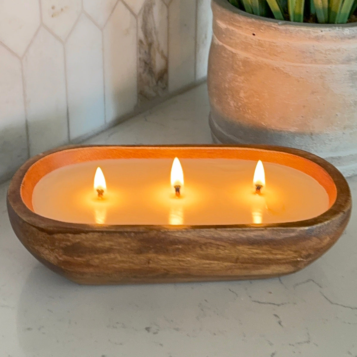 Luxury Three Wick Wood Dough Bowl Candle